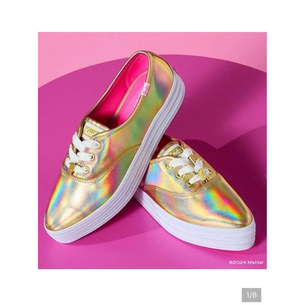 NWOB Barbie x Keds Women's Size 8 Pointed Platform Gold Metallic Sneakers